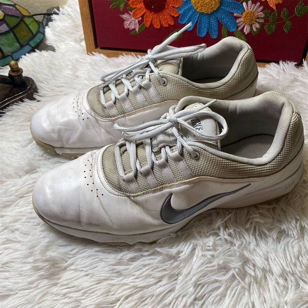 Nike Air Rival 4 Golf Shoes Mens Size 10 White/Silver Spiked Athletic Sneakers